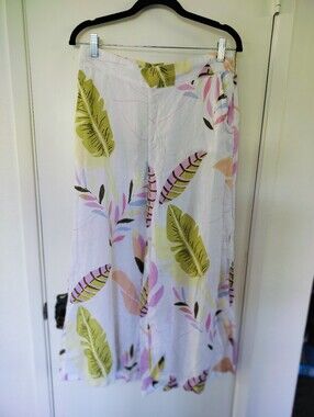 Cynthia Rowley 100% Linen Tropical Palm Print Wide Leg Pants Size M